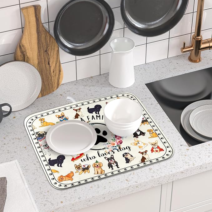 Lovely Dogs Dish Drying Mat Absorbent Printed Drying Pad - Image 6