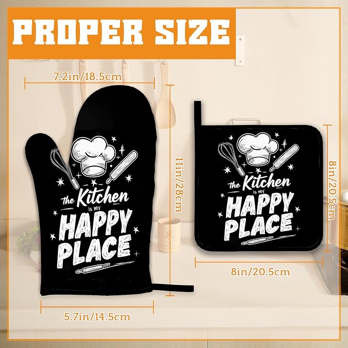 Funny Oven Mitts and Pot Holders Set, The Kitchen is My Happy Place Kitchen - Image 2