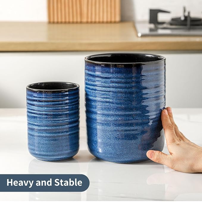 HASENSE Ceramic Utensil Holder Set of 2, Modern Farmhouse Kitchen Utensil Crocks - Image 4
