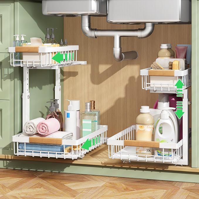 Kitstorack Under Sink Organizer, 2 Tier Under the Sink Storage, Slide out Pull by Kitstorack