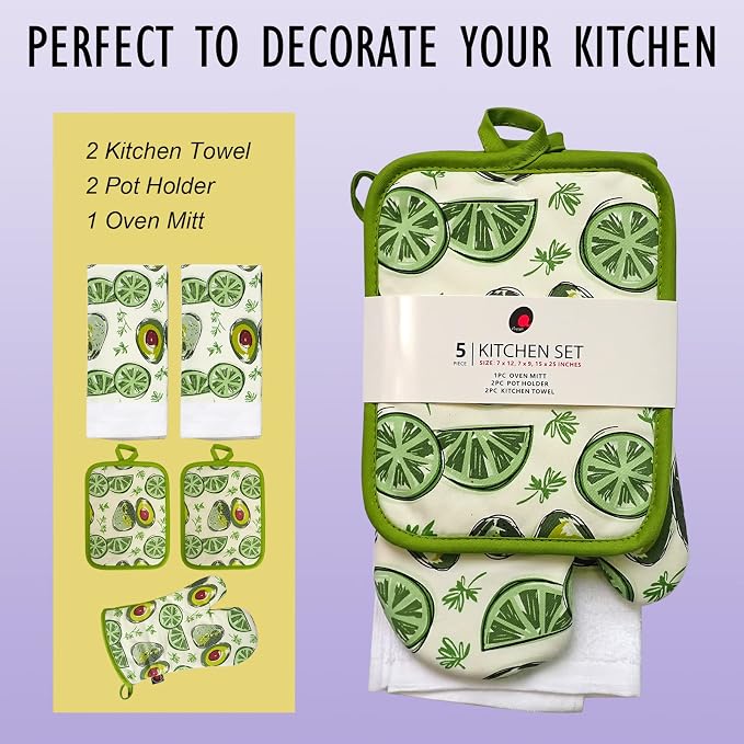 Oven Mitts and Potholders Dish Towles Set 100% Cotton - Image 2