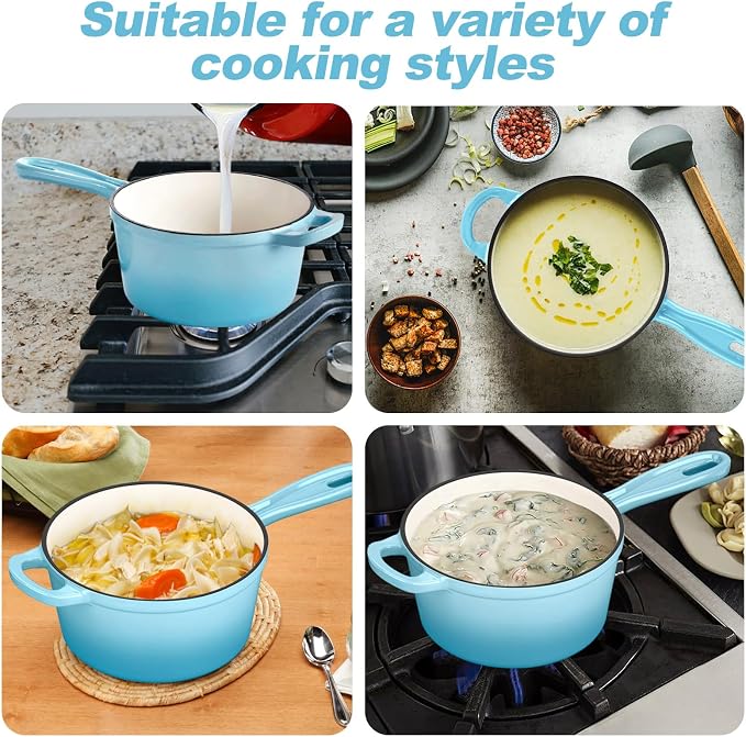 HaSteeL 2 QT Cast Iron Saucepan, Mini Enamel dutch oven - Image 7