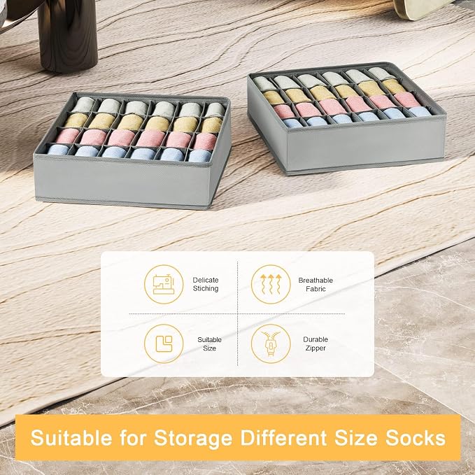 Joyoldelf Sock Drawer Organizer Divider 2 Packs Underwear Organizer, 24 Cell - Image 6