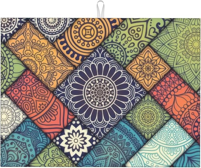 Retro Boho Dish Drying Mat 18x24 Inch, Microfiber Absorbent Fast Dry Mat by Unknown