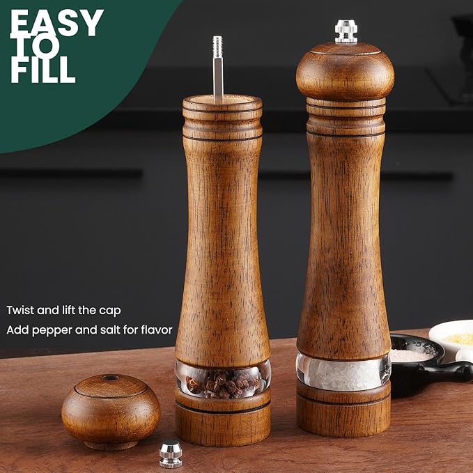 2-Piece Salt and Pepper Grinder Set, 8 Inch Wooden Salt and Pepper Mills - Image 3
