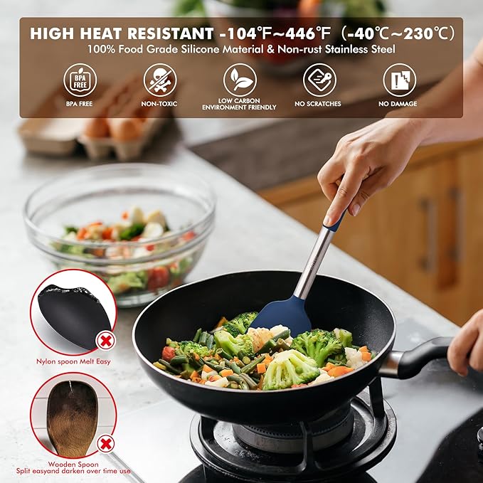 HOTEC 446°F Heat Resistant Silicone Kitchen Utensils, BPA Free Cooking Utensil - Image 2