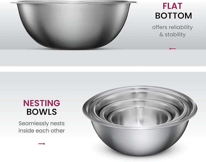 FineDine Stainless Steel Mixing Bowls Set, Dishwasher Safe, 6 Piece Metal - Image 4