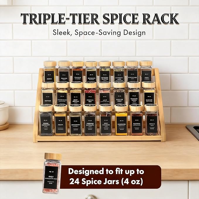 Spice Rack, Spice Organizer -3 Tier Bamboo Spice Racks, Solution - Image 2