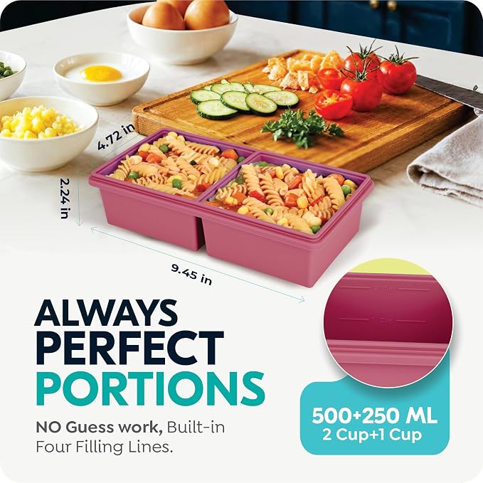 Silicone Freezer Trays with Lids, 2 Cup & 1 Cup Soup Container Style Ice Cube - Image 2
