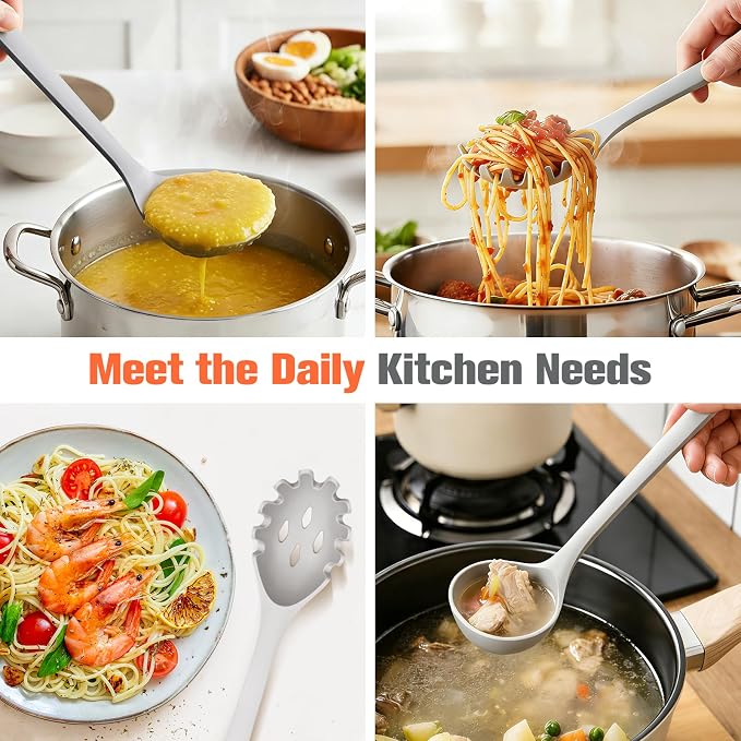 Silicone Spaghetti Spoon&Soup Ladle Cooking Utensils Set of 2, No Scratch - Image 3