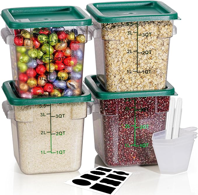 8QT Clear Food Storage Containers: 4 PCS NSF Food Storage Containers by SVKLHY