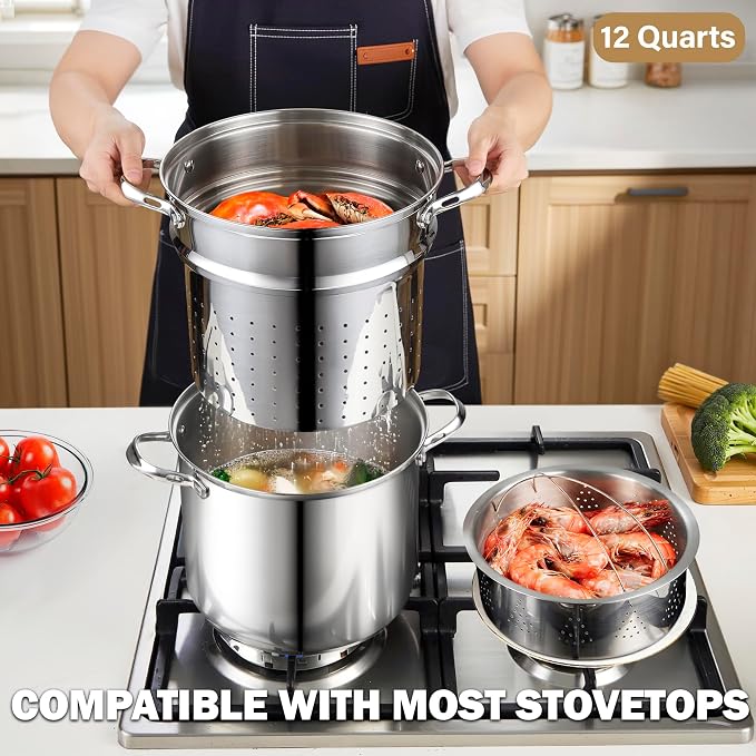 Cooks Standard Pasta Pot 18/10 Stainless Steel 12 Quart, Spaghetti Cooker - Image 3