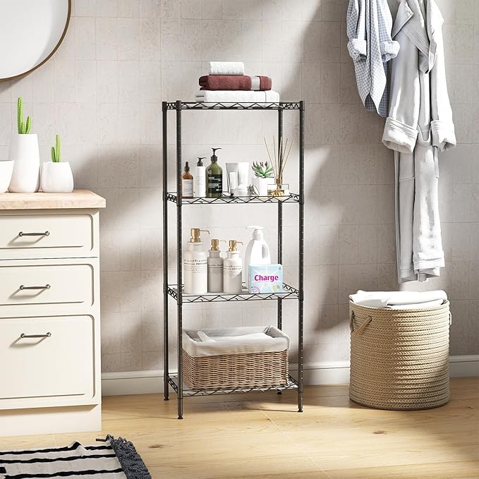 BestOffice | 4-Tier Wire Storage Shelves | 12"D x 18"W x 44"H | Black | - Image 2