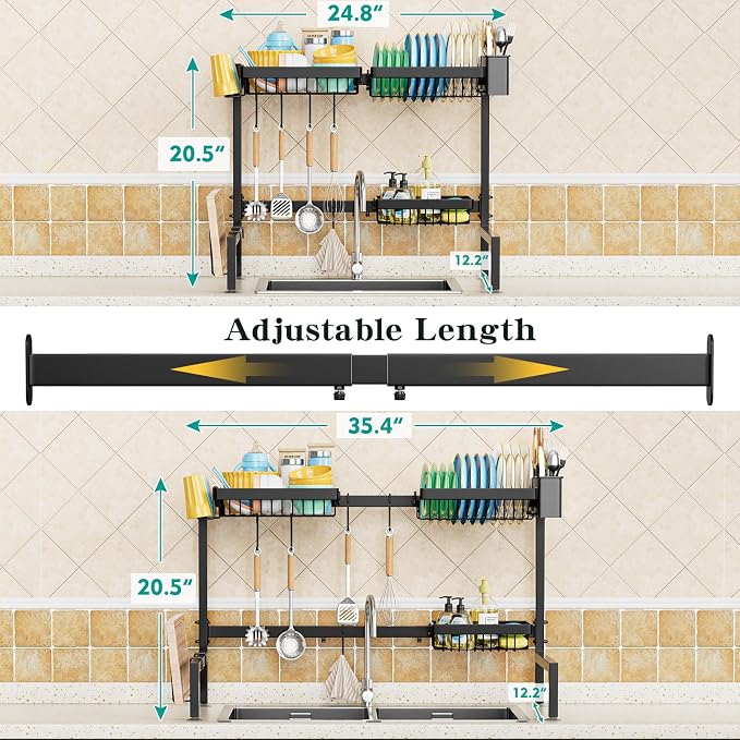YKLSLH Over The Sink Dish Drying Rack 2 Tiers, Expandable Large Capacity Sink - Image 4