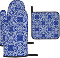 Chinoiserie Blue and White Floral Oven Mitts and Pot Holders Sets of 3 by Unknown