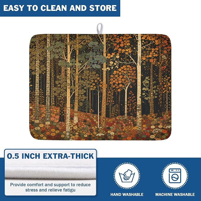 Fall Dish Drying Mat for Kitchen Counter Autumn Forest Vintage Botanical Nature - Image 5