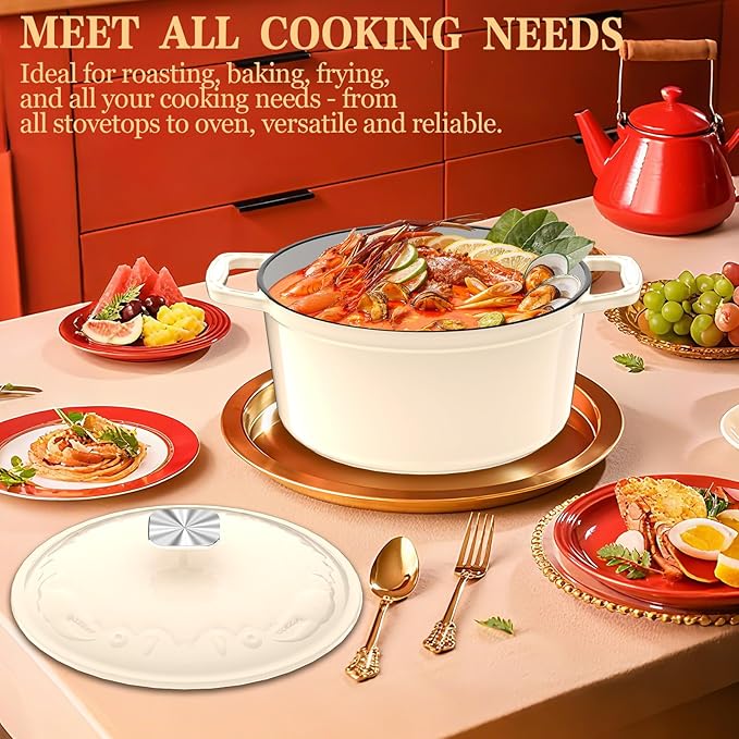 Enameled Cast Iron Dutch Oven - 5QT Dutch Oven Pot - Heavy Duty Cookware - Image 7