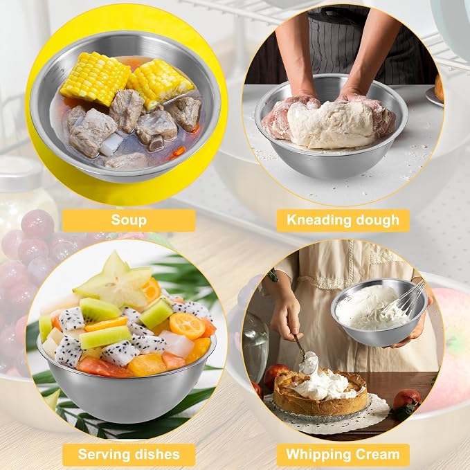 Stainless Steel Mixing Bowls 3 Packs Nesting Baking Supplies Small Thicker - Image 5