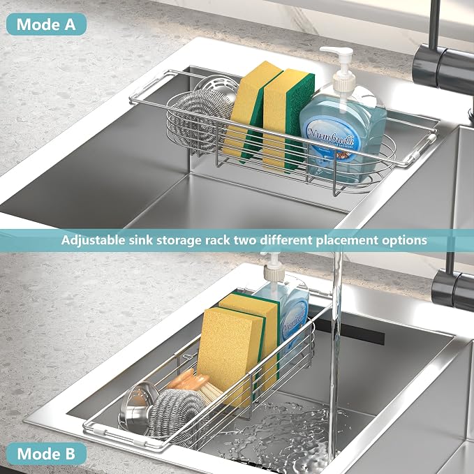 Sink Caddy Sponge Holder Kitchen Sink Organizer, Telescopic sink organizer rack - Image 5