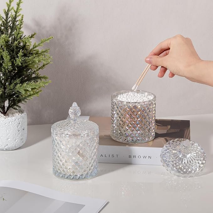 2 Pack Qtip Holder Thick Glass Apothecary Jars - Image 4