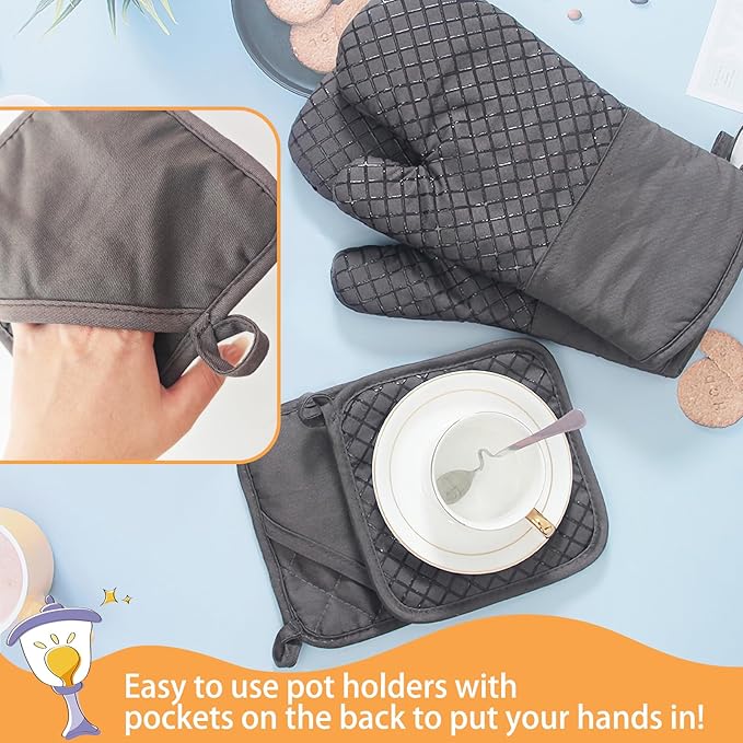 4 Pcs Oven Mitts and Pot Holders, High Heat 500°F Resistant Glove Potholder - Image 5