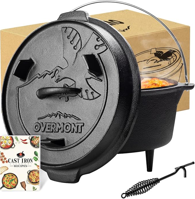 Overmont Camp Dutch Oven Pre Seasoned Cast Iron Lid Also a Skillet Casserole Pot by Overmont