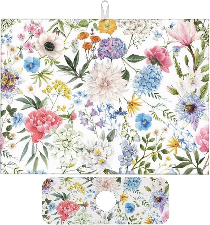 Colorful Flowers Dish Drying Mat by Unknown