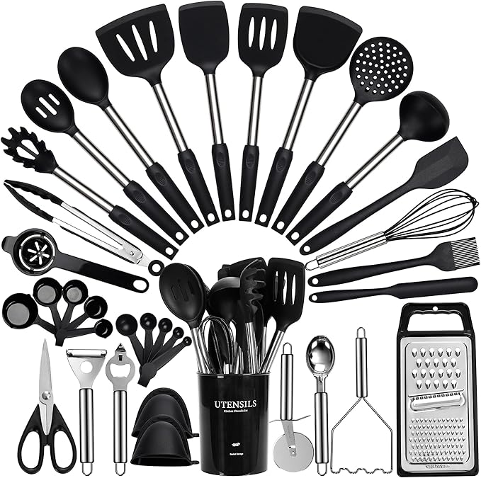 Large Cooking Utensils Set, Stainless Steel Handle Spatula Set, Heat Resistant by Fyvva