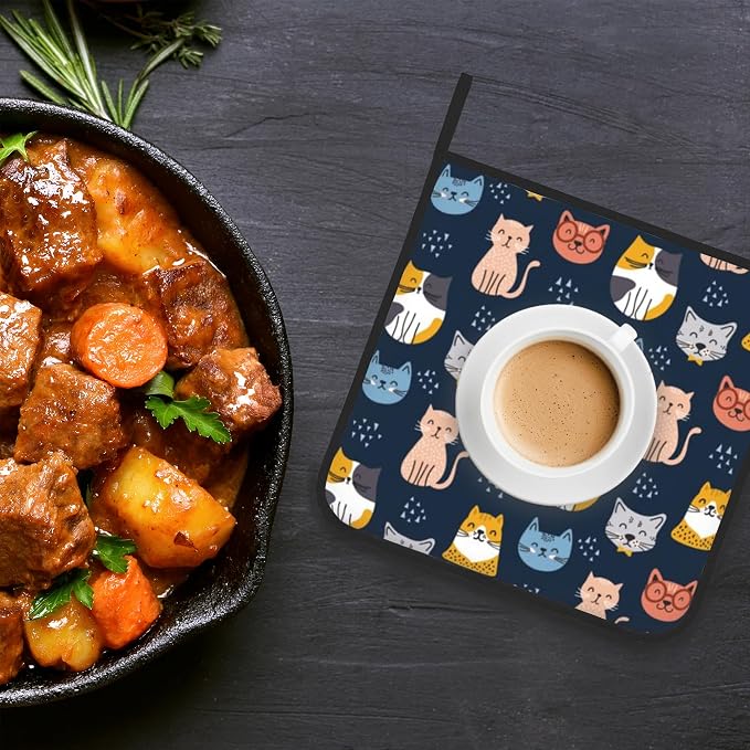 Cute Cat Pot Holder Set of 2, Heat Resistant Potholders Oven Hot Pads - Image 5
