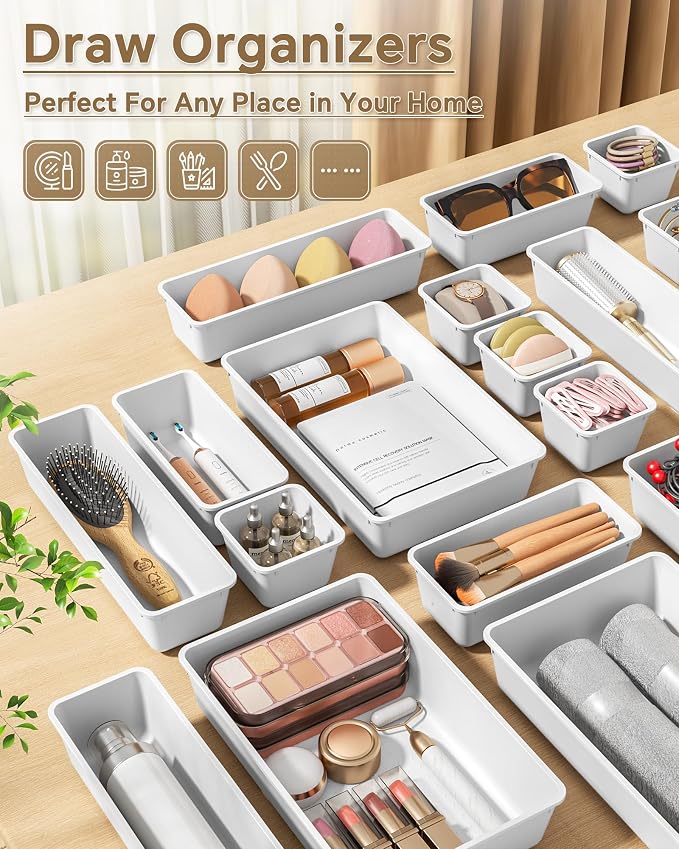 KEMETHY 25 PCS Plastic Drawer Organizers Set, 4 Sizes Vanity Organizer - Image 6