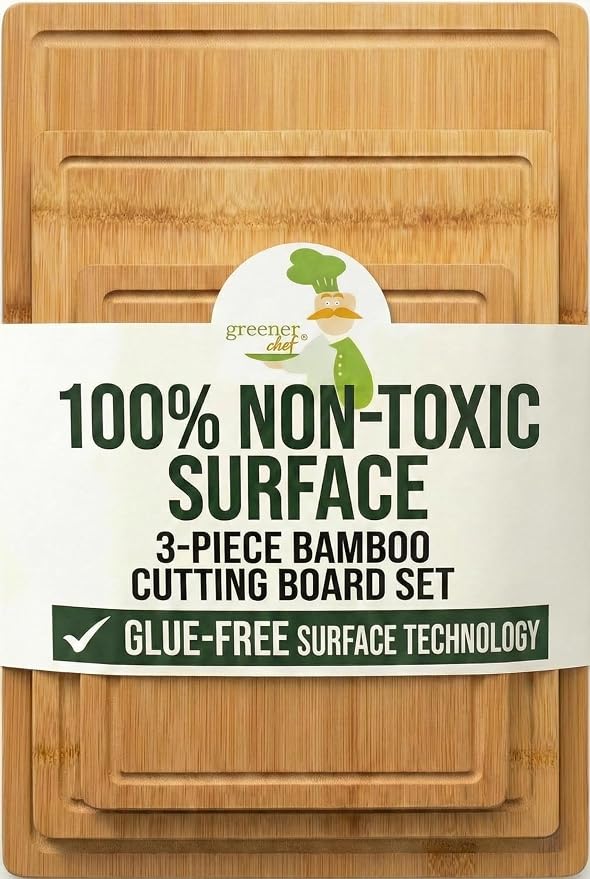 GREENER CHEF Glue-Free Surface Organic Bamboo Wood Cutting Board 3-Piece Set – by GreenerChef