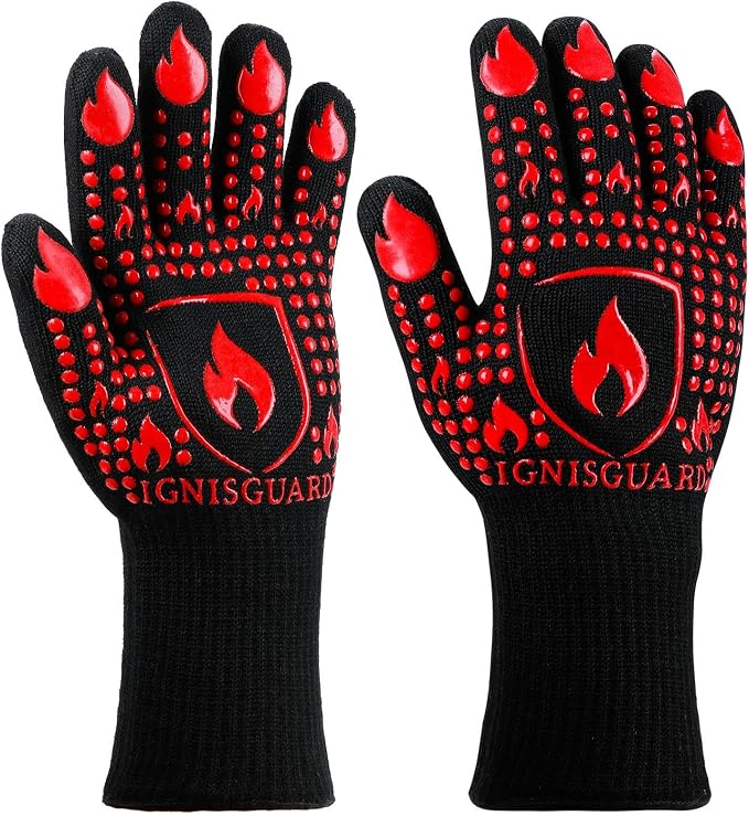 BBQ & Grill Gloves, Oven Gloves, 1472°F Silicone Oven Mitts Heat Resistant by IGNISGUARD
