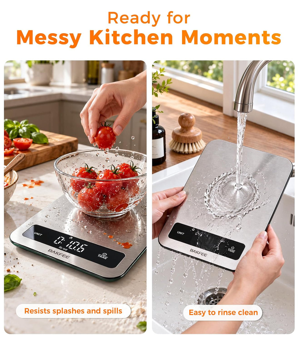 22lb Food Scale for Kitchen, IP67 Waterproof, USB-C Charging, Black
