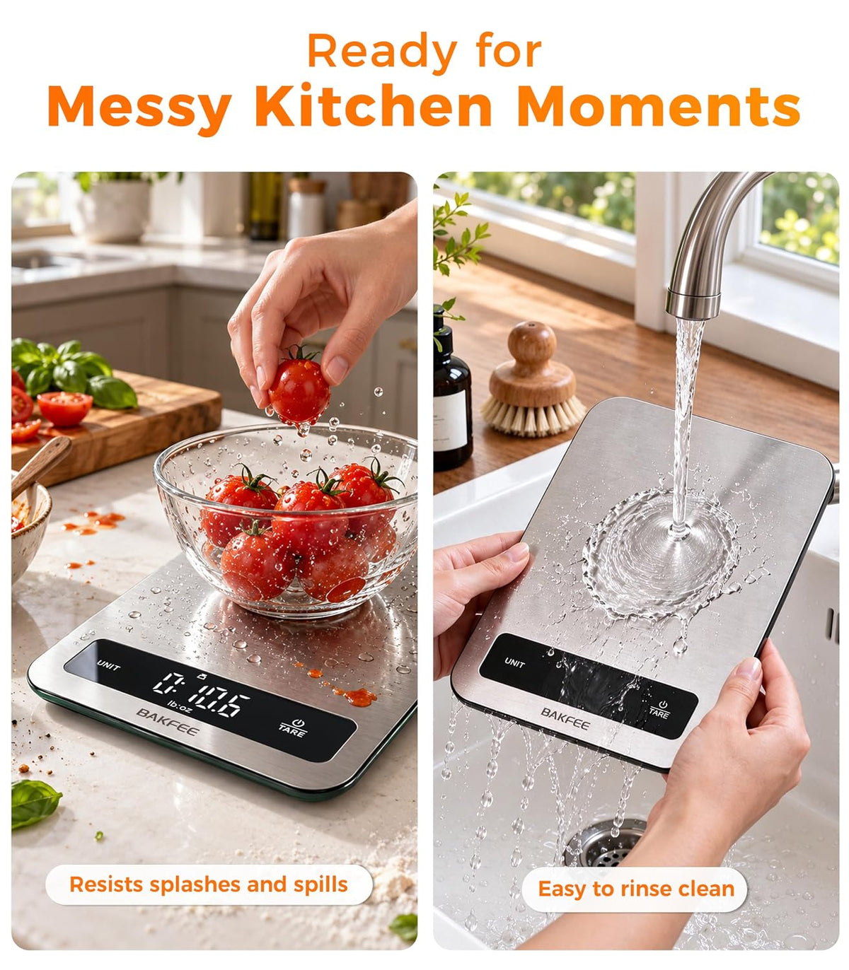 22lb Food Scale for Kitchen, IP67 Waterproof, USB-C Charging, Black