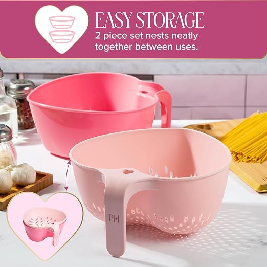 Paris Hilton Heart Bowl & Colander Set, Nesting 2-Piece Design - Image 4