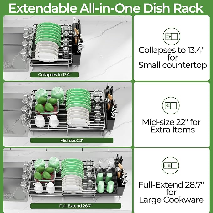 Large Dish Drying Rack, Expandable Dish Rack, Stainless Steel Anti-Rust Dish - Image 2
