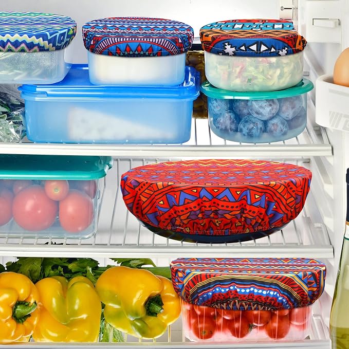 Patelai 10 Pcs Bowl Covers Reusable in 5 Size Stretch Cloth Fabric Elastic Food - Image 2