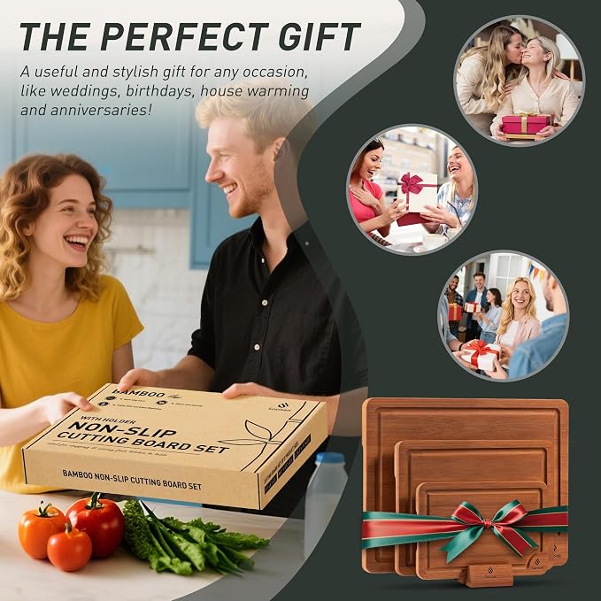 3 Packs Bamboo Cutting Board Set - Image 7