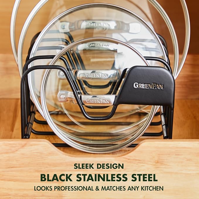 GreenPan Stainless Steel Wire Pots and Pans Lid Storage Rack, Holds 4 Lid Covers - Image 2