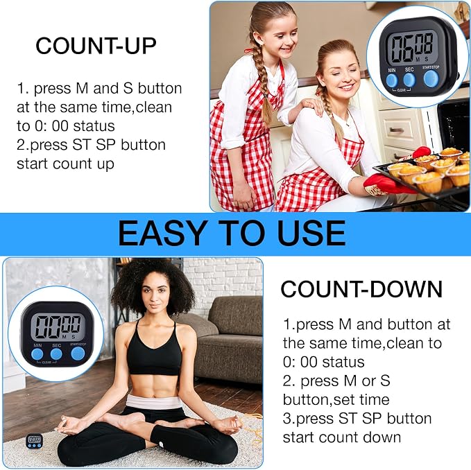 Leumoi 24 Pcs Digital Kitchen Timers Magnetic Back Timers Bulk Large Screen - Image 6