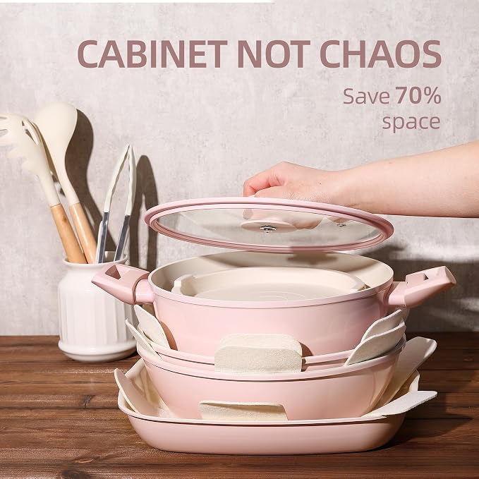 BECIGAR 23pcs Ceramic Pots and Pans Set, Nonstick Detachable Handle Cookware - Image 3