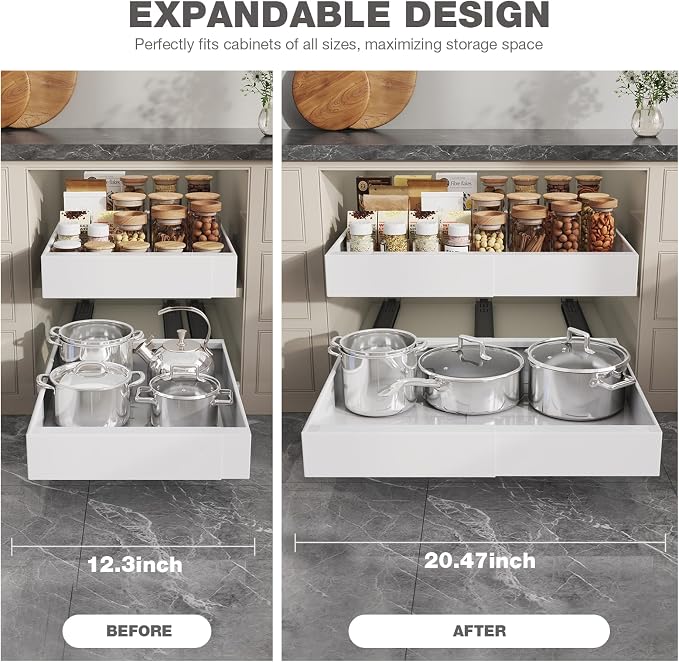 Seinloes 2 Pack Pull Out Cabinet Organizer 18" Deep, Full Extension 3 Slide - Image 7