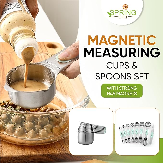 Spring Chef Magnetic Measuring Cups & Spoons Set, Strong N45 Magnets, Heavy - Image 3