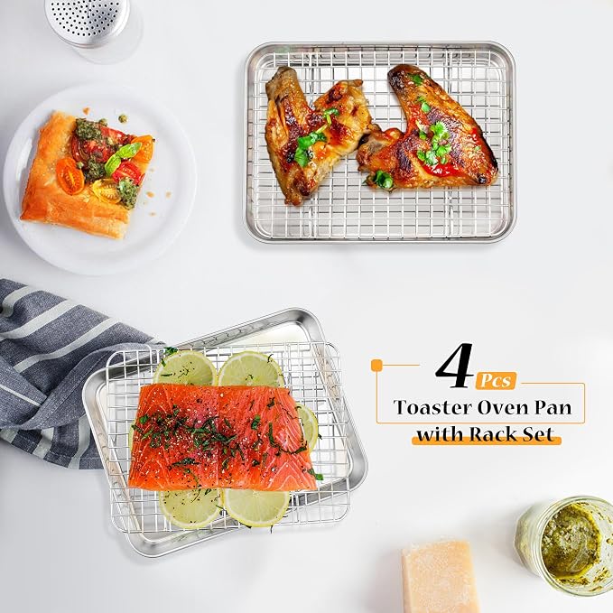 TeamFar Toaster Oven Pan with Rack Set, 10.5 x 8 x 1 Inch Stainless Steel Small - Image 6