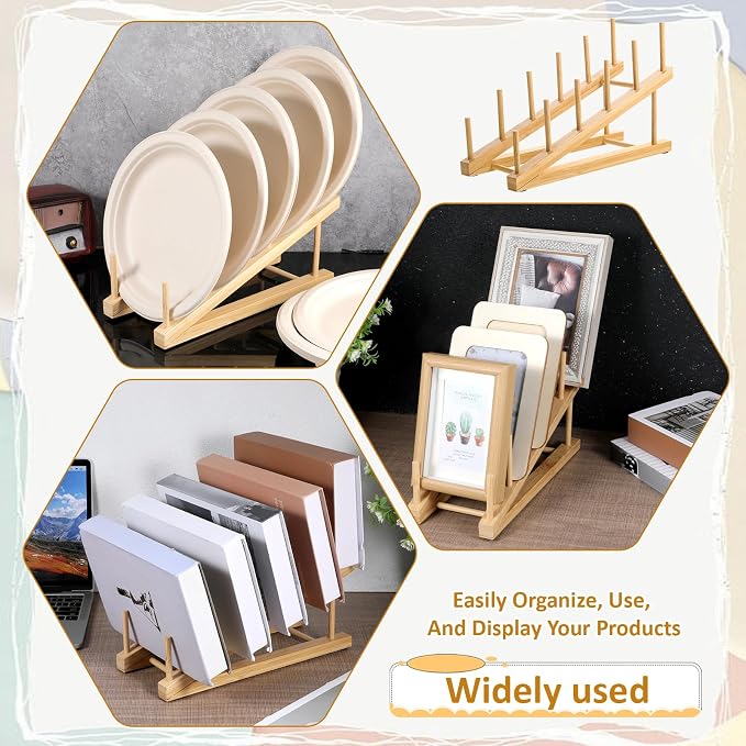 5 Pack Wooden Dish Rack Wooden Plate Stands - Image 5
