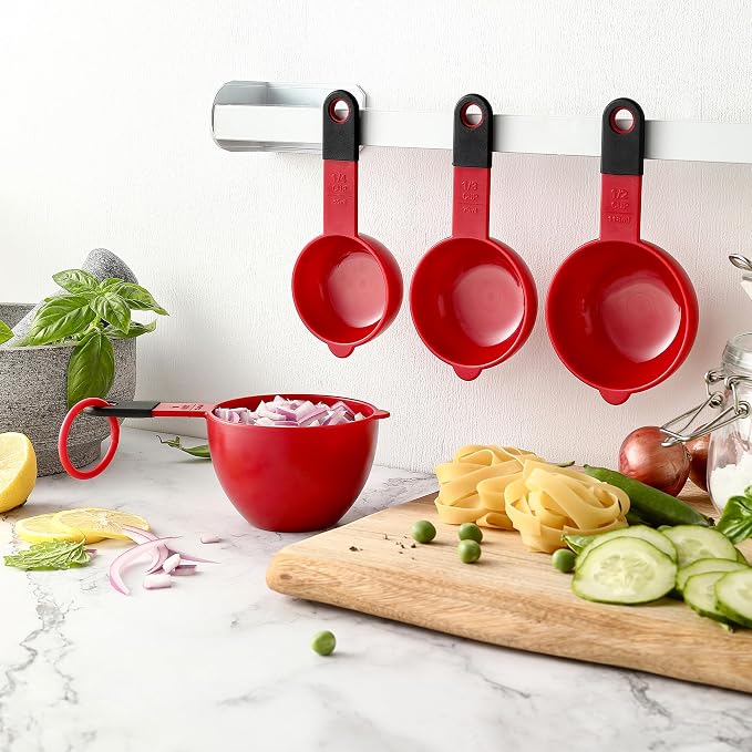Spring Chef Red Magnetic Measuring Cups and Spoons Set of 9, Stackable Plastic - Image 9