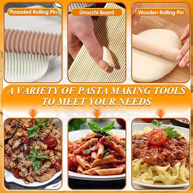 Pasta Making Tools, 1 Gnocchi Board, 1 Dough Cutter, 1 Ravioli Cutter, 2 Pasta - Image 3