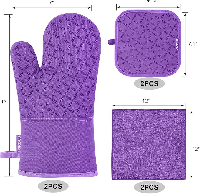 KEGOUU Oven Mitts and Pot Holders 6pcs Set, Kitchen Oven Glove High Heat - Image 2