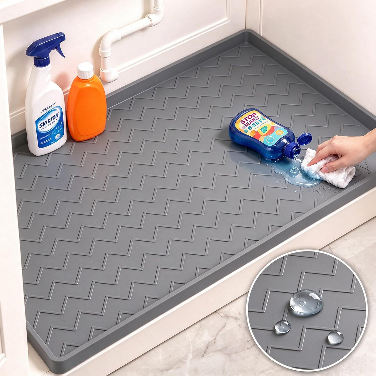 TigeJoy Under Sink Mats for Kitchen Waterproof 28" x 19", Cabinet