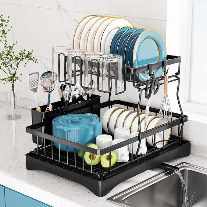Dish Drying Rack, 2 Tier Dish Racks by Doitsf